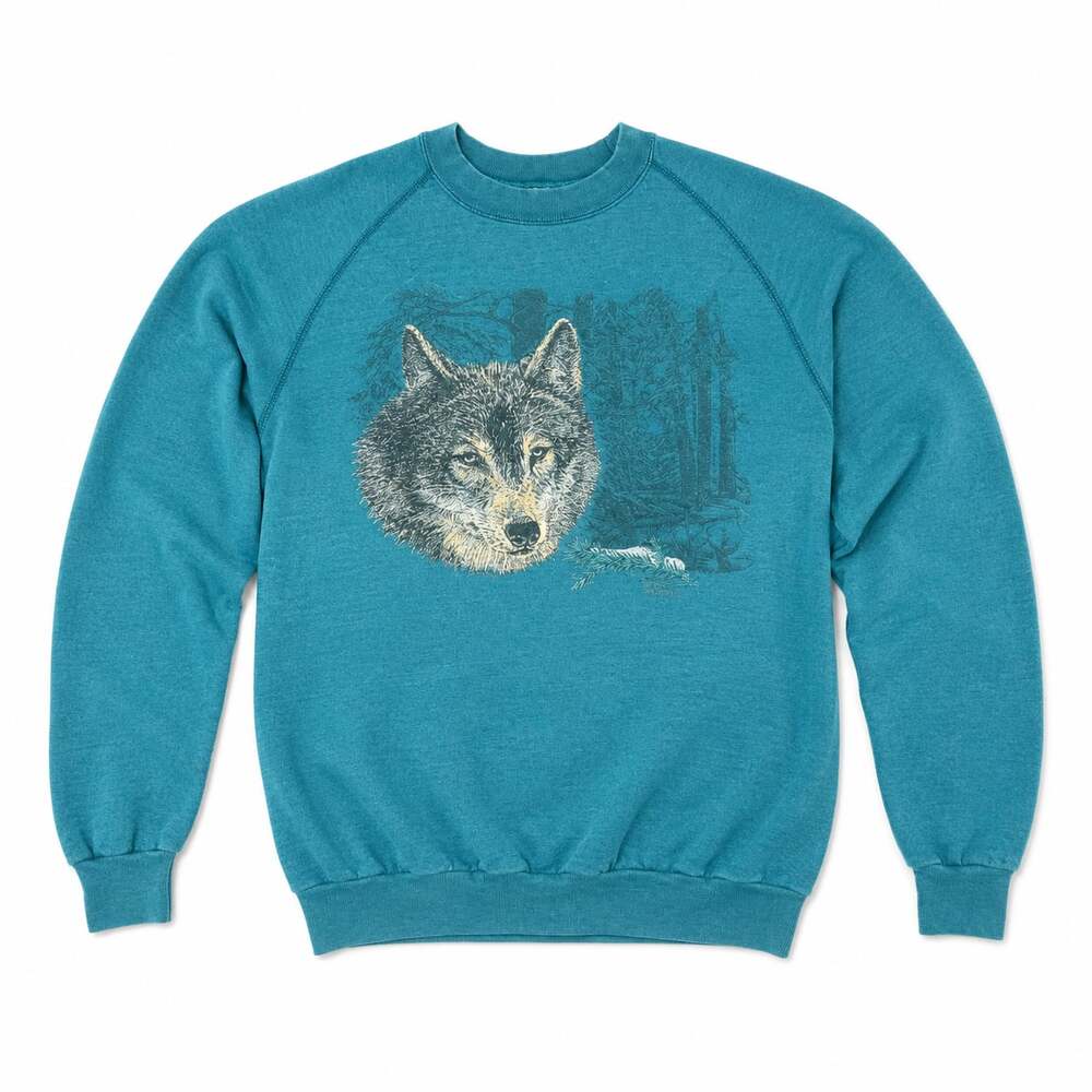 Vintage 90s Northern Reflections Wolf Graphic Sweatshirt Teal
